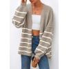 imagePRETTYGARDEN Womens Oversized Cardigan Sweaters 2025 Fall Long Lantern Sleeve Knit Open Front Lightweight SweaterStriped Khaki
