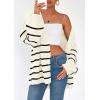 imagePRETTYGARDEN Womens Oversized Cardigan Sweaters 2025 Fall Long Lantern Sleeve Knit Open Front Lightweight SweaterStriped White Black