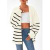 imagePRETTYGARDEN Womens Oversized Cardigan Sweaters 2025 Fall Long Lantern Sleeve Knit Open Front Lightweight SweaterStriped White Black