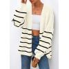 imagePRETTYGARDEN Womens Oversized Cardigan Sweaters 2025 Fall Long Lantern Sleeve Knit Open Front Lightweight SweaterStriped White Black