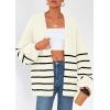 imagePRETTYGARDEN Womens Oversized Cardigan Sweaters 2025 Fall Long Lantern Sleeve Knit Open Front Lightweight SweaterStriped White Black
