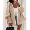 imagePRETTYGARDEN Womens Oversized Cardigan Sweaters 2025 Fall Long Lantern Sleeve Knit Open Front Lightweight SweaterStyle2apricot