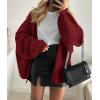 imagePRETTYGARDEN Womens Oversized Cardigan Sweaters 2025 Fall Long Lantern Sleeve Knit Open Front Lightweight SweaterWine Red
