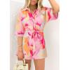 imagePRETTYGARDEN Womens Rompers for Summer 2025 Beach Vacation Clothes Short Sleeves Floral Jumpsuits Beach Cover UpPink