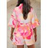 imagePRETTYGARDEN Womens Rompers for Summer 2025 Beach Vacation Clothes Short Sleeves Floral Jumpsuits Beach Cover UpPink