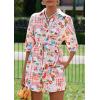 imagePRETTYGARDEN Womens Rompers for Summer 2025 Beach Vacation Clothes Short Sleeves Floral Jumpsuits Beach Cover UpPink Watercolour
