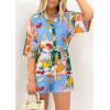 imagePRETTYGARDEN Womens Rompers for Summer 2025 Beach Vacation Clothes Short Sleeves Floral Jumpsuits Beach Cover UpWhite Blue Green Flower