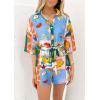 imagePRETTYGARDEN Womens Rompers for Summer 2025 Beach Vacation Clothes Short Sleeves Floral Jumpsuits Beach Cover UpWhite Blue Green Flower