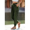 imagePRETTYGARDEN Womens Satin Jogger Pants Casual Dressy High Waist Long Lounge Pant Trousers Summer Outfits with PocketsArmy Green