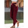 imagePRETTYGARDEN Womens Satin Jogger Pants Casual Dressy High Waist Long Lounge Pant Trousers Summer Outfits with PocketsWine Red