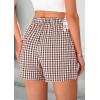 imagePRETTYGARDEN Womens Shorts Boxers 2025 Summer Gingham Pajama Lounge Sleep Y2K Plaid Pj Shorts Beach BottomsBrown
