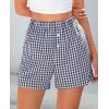 imagePRETTYGARDEN Womens Shorts Boxers 2025 Summer Gingham Pajama Lounge Sleep Y2K Plaid Pj Shorts Beach BottomsDark Blue