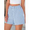 imagePRETTYGARDEN Womens Shorts Boxers 2025 Summer Gingham Pajama Lounge Sleep Y2K Plaid Pj Shorts Beach BottomsLight Blue