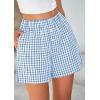 imagePRETTYGARDEN Womens Shorts Boxers 2025 Summer Gingham Pajama Lounge Sleep Y2K Plaid Pj Shorts Beach BottomsLight Blue