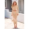 imagePRETTYGARDEN Womens Spring Fall 2 Piece Sweater Set Rib Knit Long Sleeve Crop Top Maxi Bodycon Skirt Casual Winter OutfitsBeige