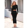 imagePRETTYGARDEN Womens Spring Fall 2 Piece Sweater Set Rib Knit Long Sleeve Crop Top Maxi Bodycon Skirt Casual Winter OutfitsBlack