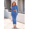 imagePRETTYGARDEN Womens Spring Fall 2 Piece Sweater Set Rib Knit Long Sleeve Crop Top Maxi Bodycon Skirt Casual Winter OutfitsBright Blue