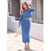 imagePRETTYGARDEN Womens Spring Fall 2 Piece Sweater Set Rib Knit Long Sleeve Crop Top Maxi Bodycon Skirt Casual Winter OutfitsBright Blue