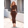 imagePRETTYGARDEN Womens Spring Fall 2 Piece Sweater Set Rib Knit Long Sleeve Crop Top Maxi Bodycon Skirt Casual Winter OutfitsCoffee