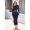 imagePRETTYGARDEN Womens Spring Fall 2 Piece Sweater Set Rib Knit Long Sleeve Crop Top Maxi Bodycon Skirt Casual Winter OutfitsDark Blue
