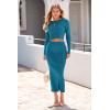 imagePRETTYGARDEN Womens Spring Fall 2 Piece Sweater Set Rib Knit Long Sleeve Crop Top Maxi Bodycon Skirt Casual Winter OutfitsLake Blue
