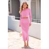 imagePRETTYGARDEN Womens Spring Fall 2 Piece Sweater Set Rib Knit Long Sleeve Crop Top Maxi Bodycon Skirt Casual Winter OutfitsPink