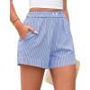imagePRETTYGARDEN Womens Striped Boxer Shorts Summer 2025 Trendy Casual Elastic Waist Lounge Sleep Pajama Bottoms Beach ShortsStriped Blue White