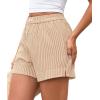 imagePRETTYGARDEN Womens Striped Boxer Shorts Summer 2025 Trendy Casual Elastic Waist Lounge Sleep Pajama Bottoms Beach ShortsStriped Khaki White