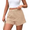 imagePRETTYGARDEN Womens Striped Boxer Shorts Summer 2025 Trendy Casual Elastic Waist Lounge Sleep Pajama Bottoms Beach ShortsStriped Khaki White