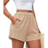 imagePRETTYGARDEN Womens Striped Boxer Shorts Summer 2025 Trendy Casual Elastic Waist Lounge Sleep Pajama Bottoms Beach ShortsStriped Khaki White