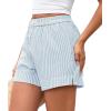 imagePRETTYGARDEN Womens Striped Boxer Shorts Summer 2025 Trendy Casual Elastic Waist Lounge Sleep Pajama Bottoms Beach ShortsStriped Light Blue White