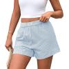 imagePRETTYGARDEN Womens Striped Boxer Shorts Summer 2025 Trendy Casual Elastic Waist Lounge Sleep Pajama Bottoms Beach ShortsStriped Light Blue White