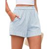 imagePRETTYGARDEN Womens Striped Boxer Shorts Summer 2025 Trendy Casual Elastic Waist Lounge Sleep Pajama Bottoms Beach ShortsStriped Light Blue White
