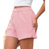 imagePRETTYGARDEN Womens Striped Boxer Shorts Summer 2025 Trendy Casual Elastic Waist Lounge Sleep Pajama Bottoms Beach ShortsStriped Pink White