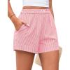imagePRETTYGARDEN Womens Striped Boxer Shorts Summer 2025 Trendy Casual Elastic Waist Lounge Sleep Pajama Bottoms Beach ShortsStriped Pink White
