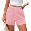 imagePRETTYGARDEN Womens Striped Boxer Shorts Summer 2025 Trendy Casual Elastic Waist Lounge Sleep Pajama Bottoms Beach ShortsStriped Pink White