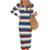 imagePRETTYGARDEN Womens Striped Spring Midi Sweater Dress Fall Long Sleeve Button Up V Neck Knit Bodycon Vacation Party DressesStriped Blue