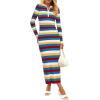 imagePRETTYGARDEN Womens Striped Spring Midi Sweater Dress Fall Long Sleeve Button Up V Neck Knit Bodycon Vacation Party DressesStriped Blue