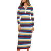 imagePRETTYGARDEN Womens Striped Spring Midi Sweater Dress Fall Long Sleeve Button Up V Neck Knit Bodycon Vacation Party DressesStriped Blue