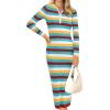 imagePRETTYGARDEN Womens Striped Spring Midi Sweater Dress Fall Long Sleeve Button Up V Neck Knit Bodycon Vacation Party DressesStriped Light Blue