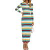 imagePRETTYGARDEN Womens Striped Spring Midi Sweater Dress Fall Long Sleeve Button Up V Neck Knit Bodycon Vacation Party DressesStriped Light Blue