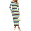 imagePRETTYGARDEN Womens Striped Spring Midi Sweater Dress Fall Long Sleeve Button Up V Neck Knit Bodycon Vacation Party DressesStriped Light Blue