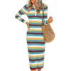 imagePRETTYGARDEN Womens Striped Spring Midi Sweater Dress Fall Long Sleeve Button Up V Neck Knit Bodycon Vacation Party DressesStriped Light Blue