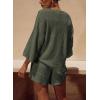 imagePRETTYGARDEN Womens Summer 2 Piece Cover up Knit Swimsuit Short Sleeve Tops Shorts Sets Bathing Suit Beach OutfitsArmy Green