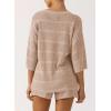 imagePRETTYGARDEN Womens Summer 2 Piece Cover up Knit Swimsuit Short Sleeve Tops Shorts Sets Bathing Suit Beach OutfitsBeige Apricot