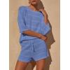 imagePRETTYGARDEN Womens Summer 2 Piece Cover up Knit Swimsuit Short Sleeve Tops Shorts Sets Bathing Suit Beach OutfitsBlue