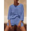 imagePRETTYGARDEN Womens Summer 2 Piece Cover up Knit Swimsuit Short Sleeve Tops Shorts Sets Bathing Suit Beach OutfitsBlue