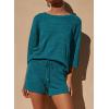 imagePRETTYGARDEN Womens Summer 2 Piece Cover up Knit Swimsuit Short Sleeve Tops Shorts Sets Bathing Suit Beach OutfitsBlue Green