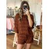 imagePRETTYGARDEN Womens Summer 2 Piece Cover up Knit Swimsuit Short Sleeve Tops Shorts Sets Bathing Suit Beach OutfitsBrown
