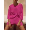 imagePRETTYGARDEN Womens Summer 2 Piece Cover up Knit Swimsuit Short Sleeve Tops Shorts Sets Bathing Suit Beach OutfitsRose Red